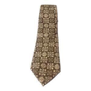 Christian Dior Monsieur 100% Italian Silk Tie Brown Ivory Geometric Pattern 56"